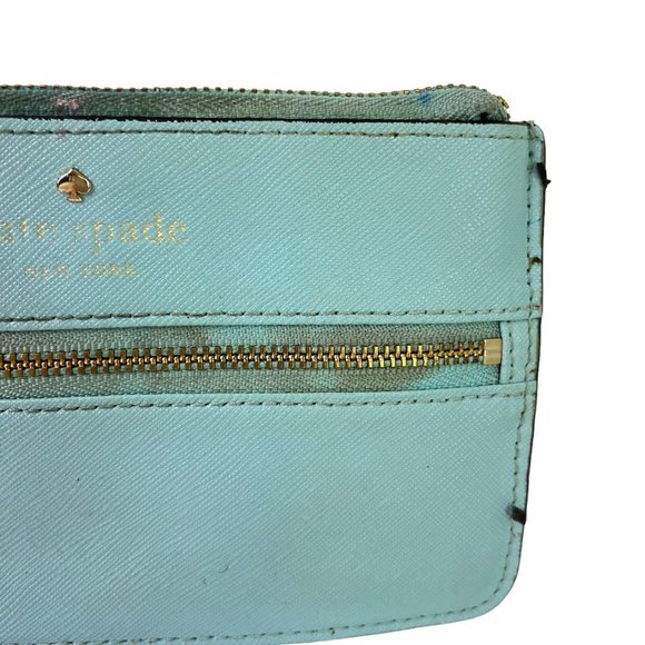 Kate Spade New York Aqua Blue Wristlet Coin Purse 100% Cow Hide Genuine Leather - Picture 3 of 16